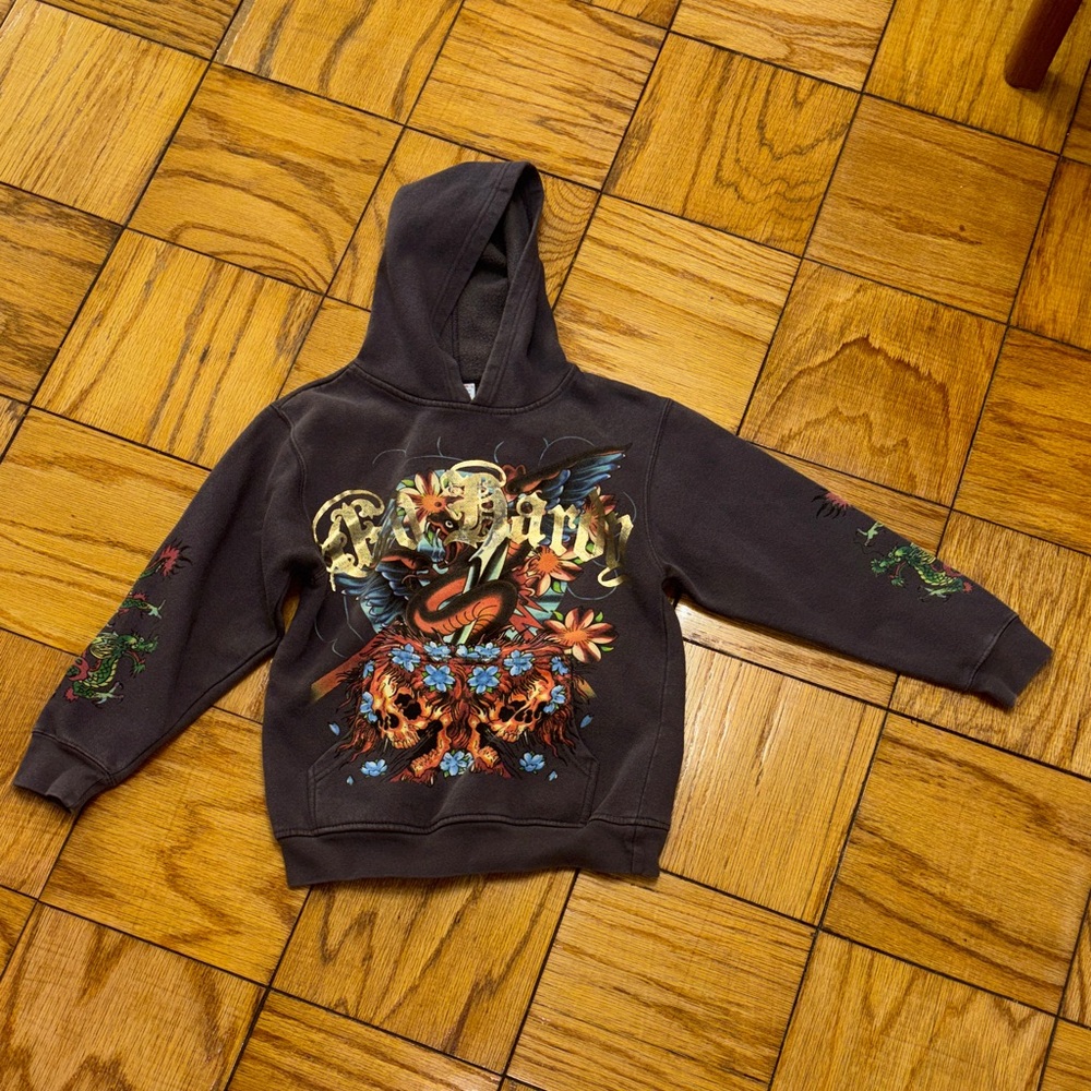 Ed Hardy Black Hoodie with Colorful Graphics